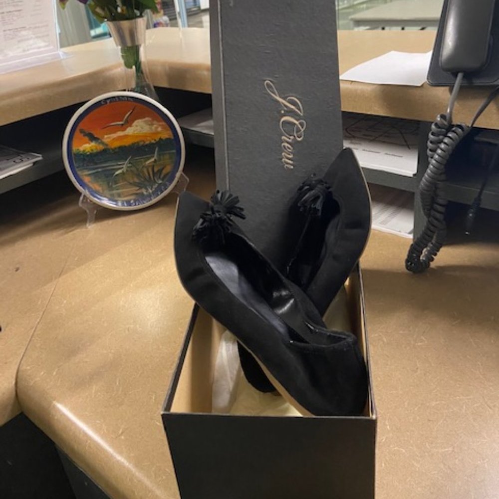 Black Tassel Flats in Suede